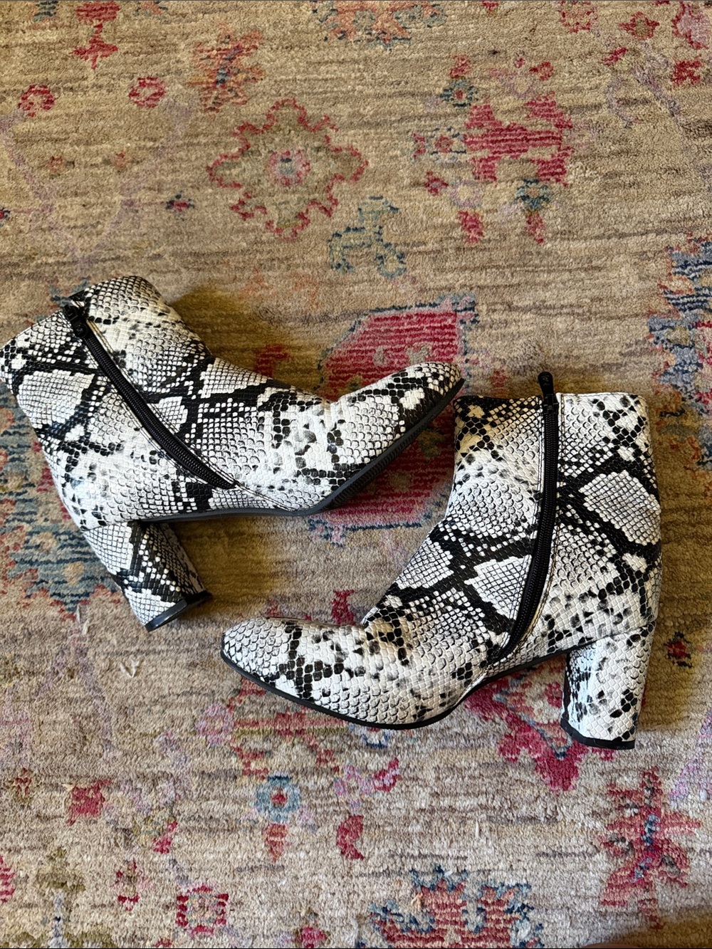 Amazon Snake-Print Ankle Boots in White and Black